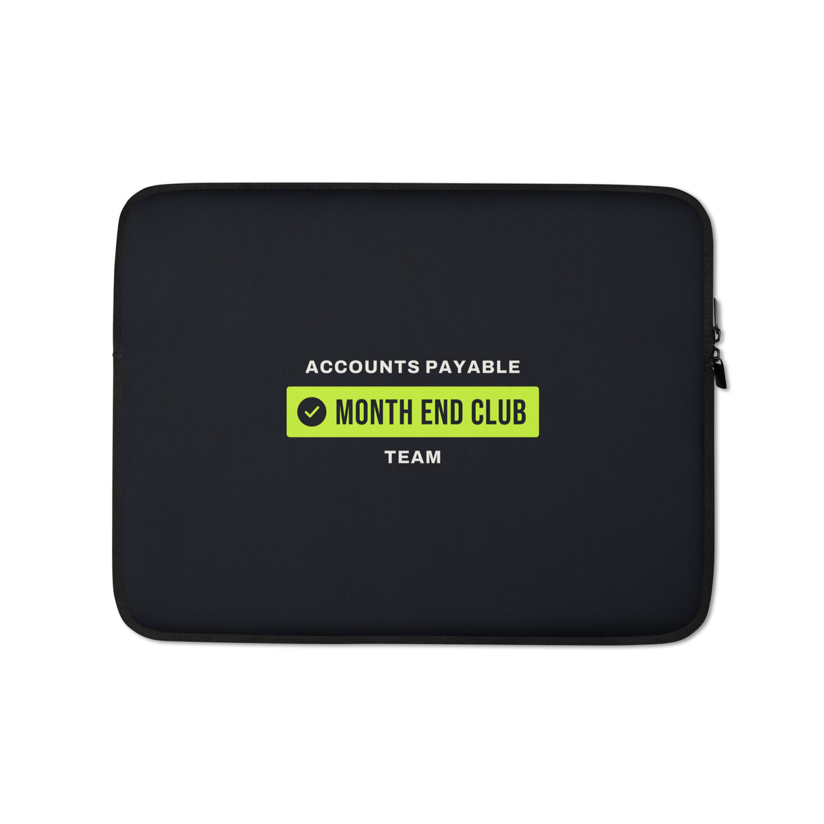 Team Badge Laptop Sleeve – Accounts Payable, black neoprene, front