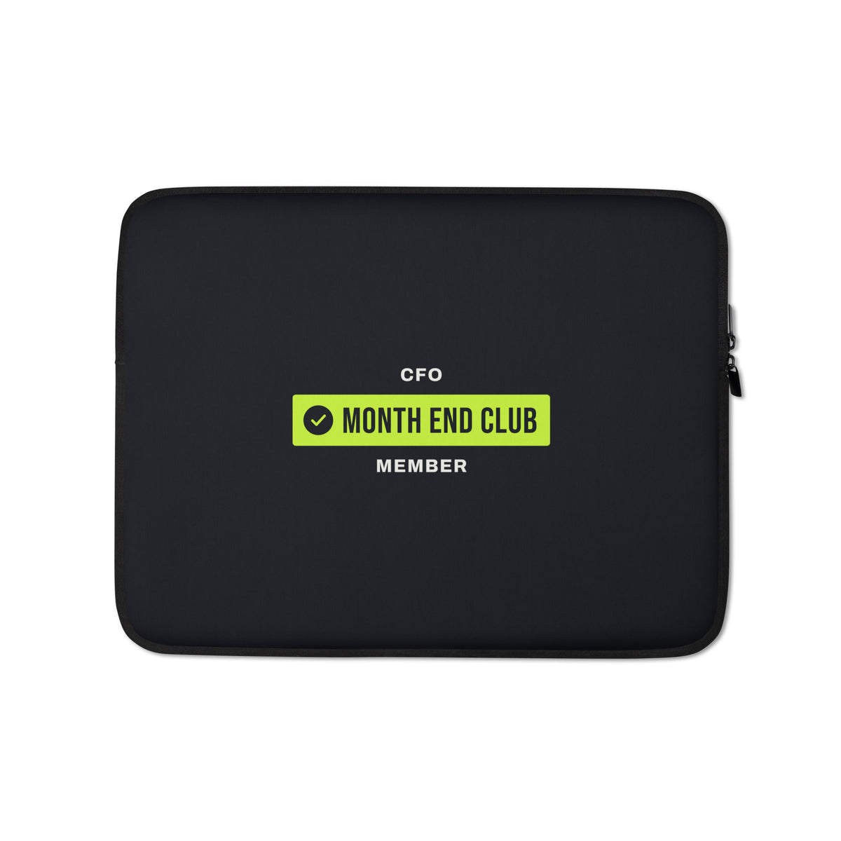 Team Badge Laptop Sleeve – CFO, black neoprene, front