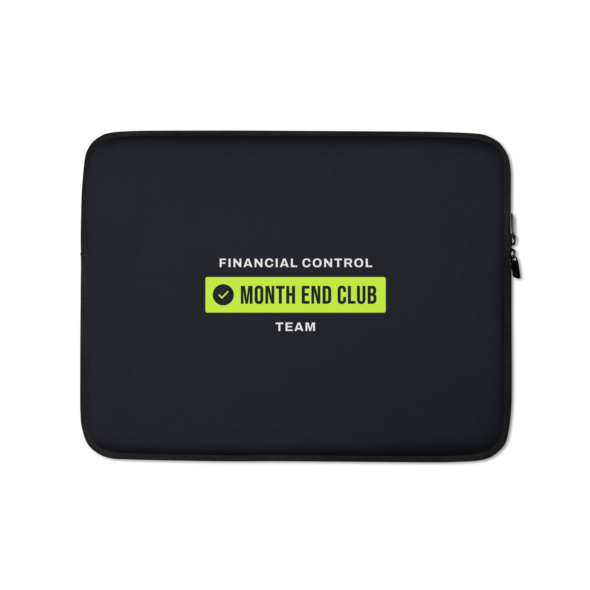 Team Badge Laptop Sleeve – Financial Control, black neoprene, front