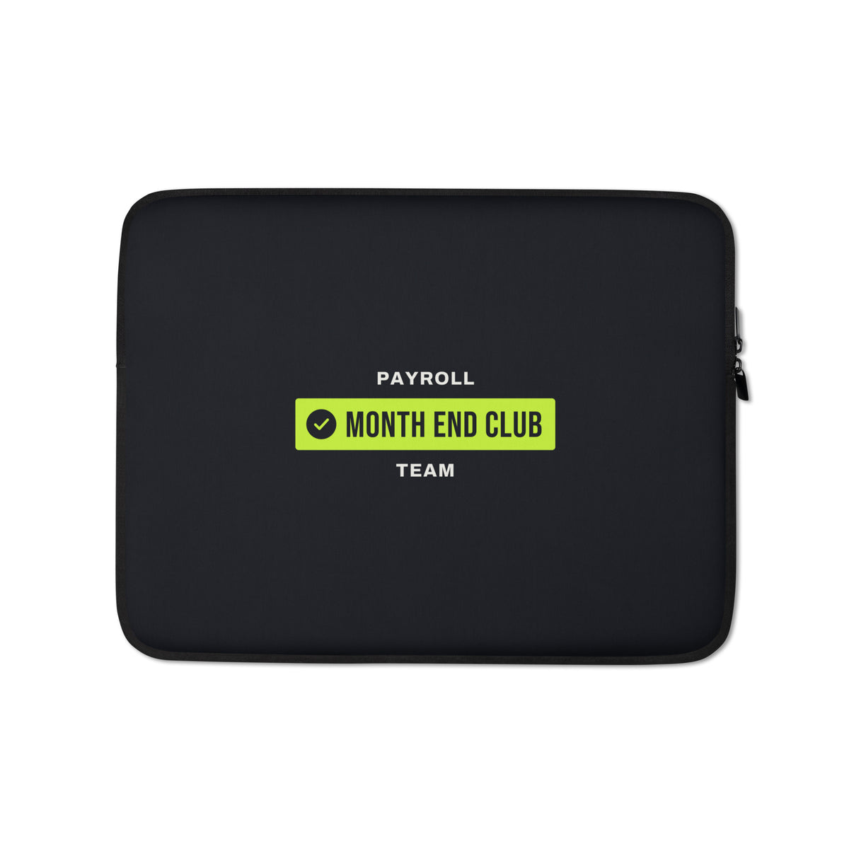Team Badge Laptop Sleeve – Payroll, black neoprene, front