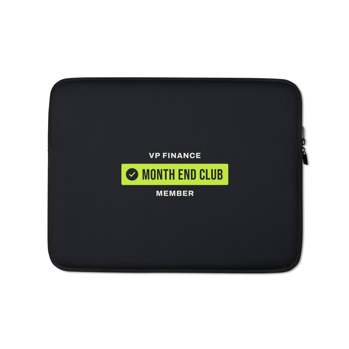 Team Badge Laptop Sleeve – VP Finance, black neoprene, front