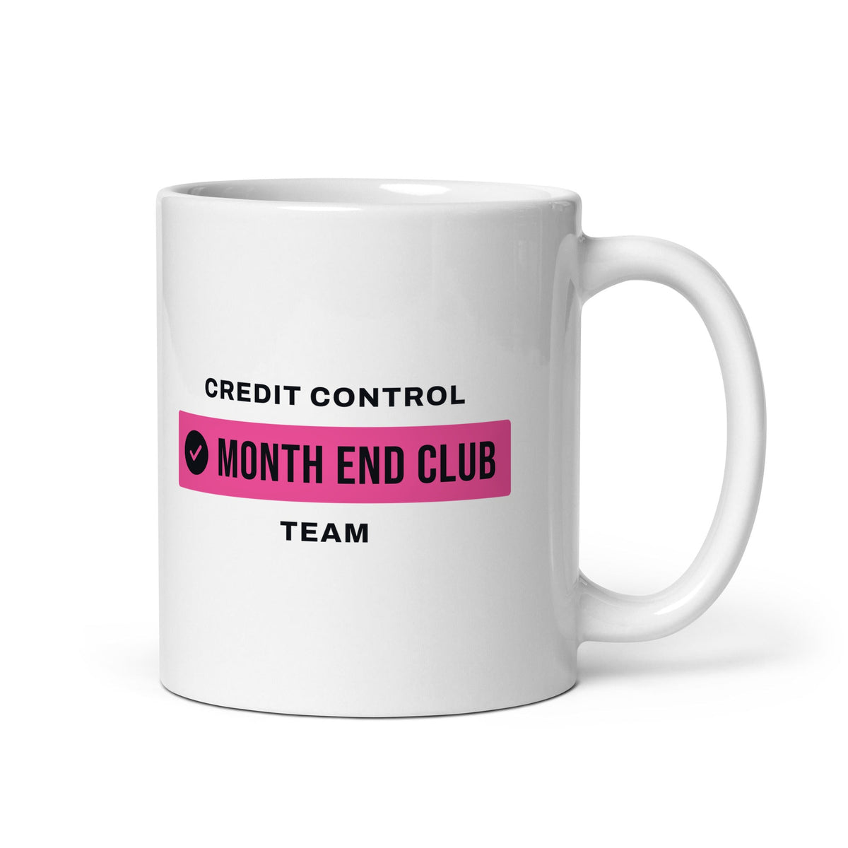 Month End Club Team Mug – Credit Control, Black and pink print – white 11oz mug