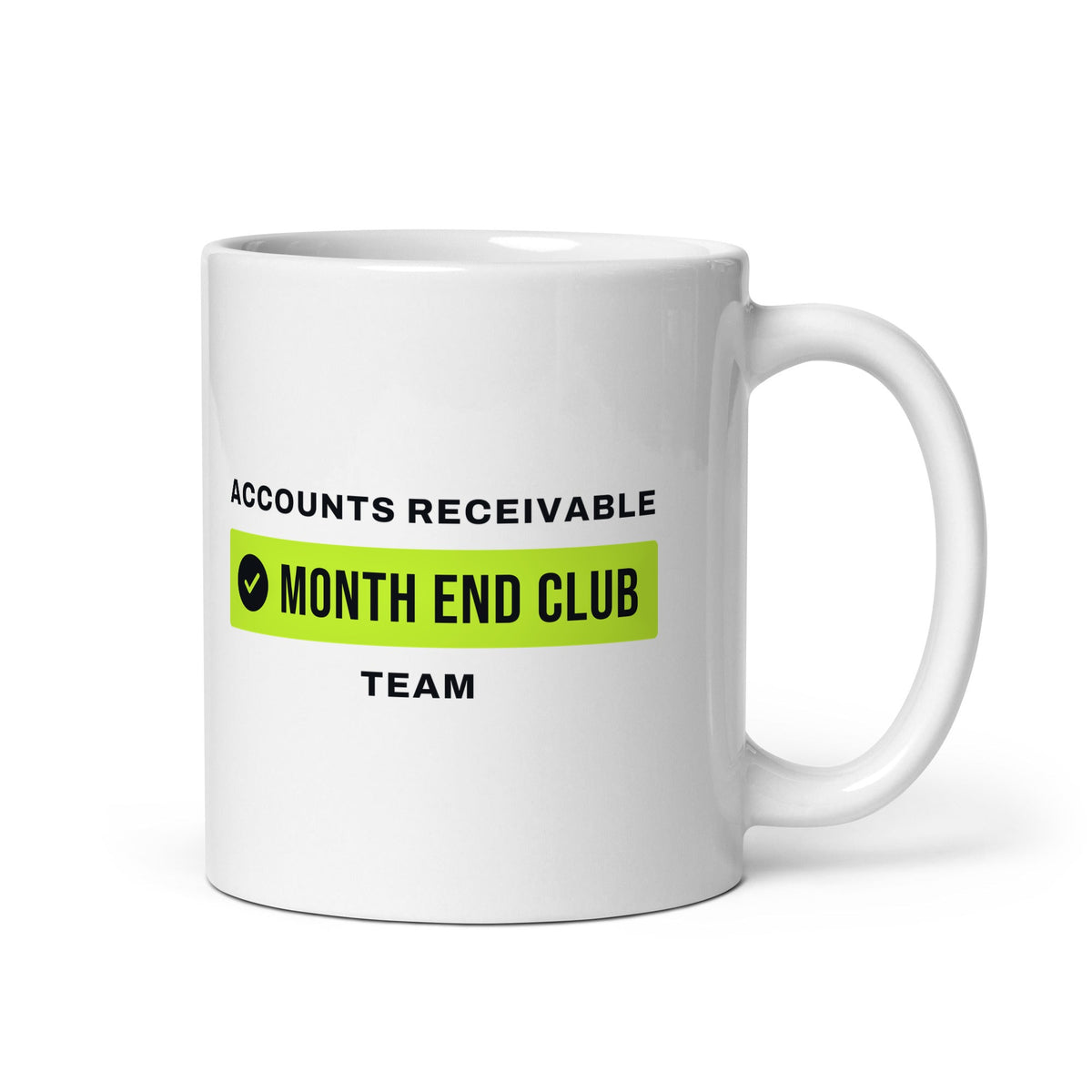 Month End Club Team Mug – Accounts Receivable, Black and lime print – white 11oz mug