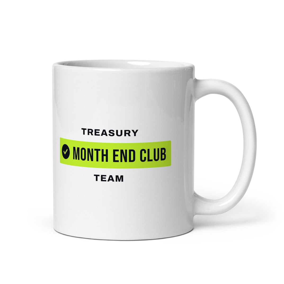 Month End Club Team Mug – Treasury, Black and lime print – white 11oz mug