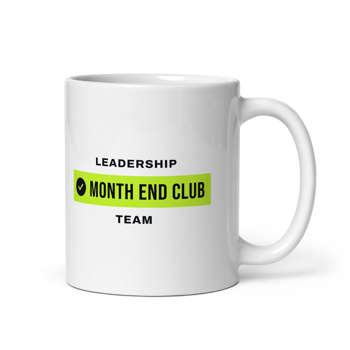 Month End Club Team Mug – Leadership, Black and lime print – white 11oz mug