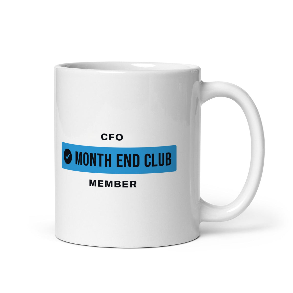 Month End Club Team Mug – CFO, Black and blue print – white 11oz mug