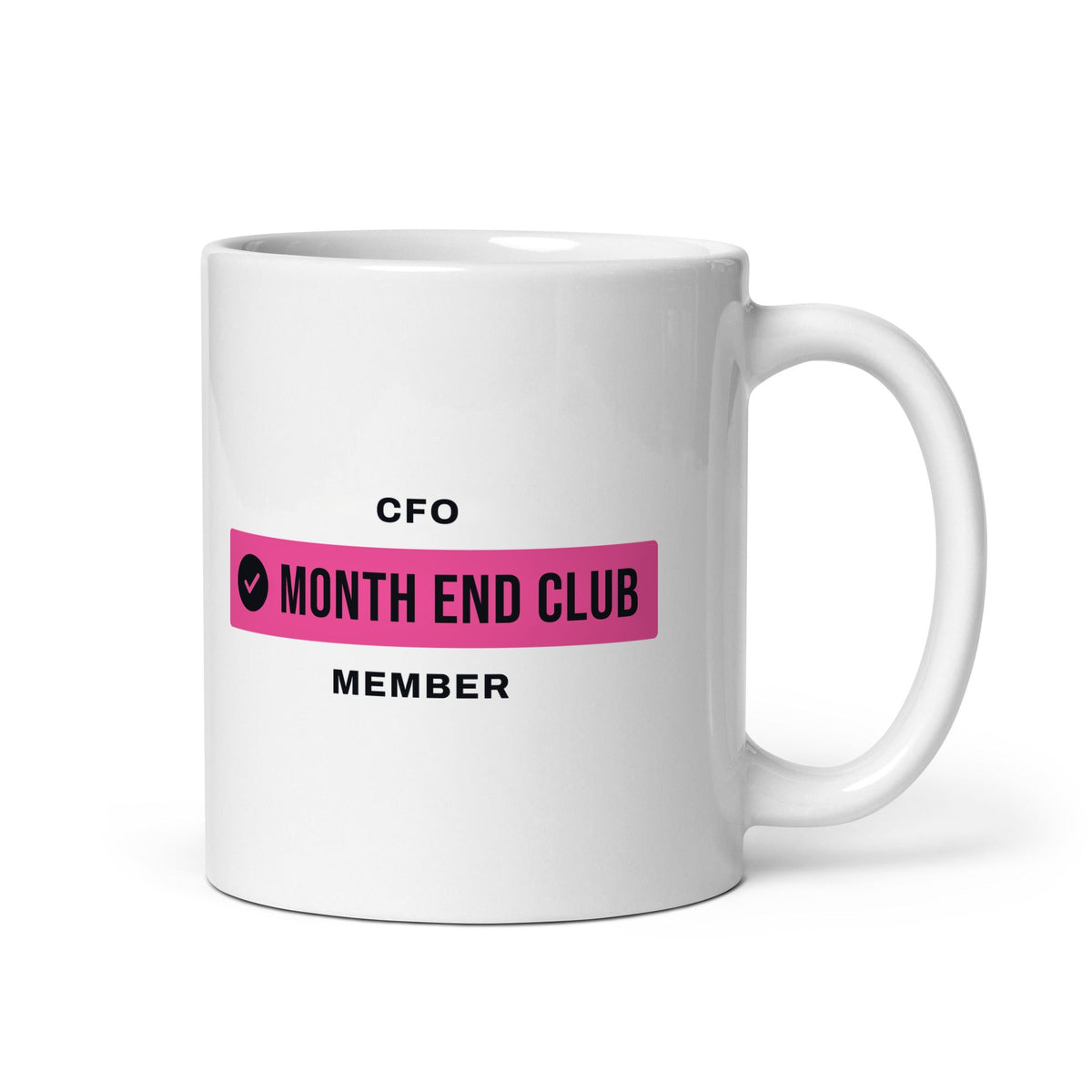 Month End Club Team Mug – CFO, Black and pink print – white 11oz mug