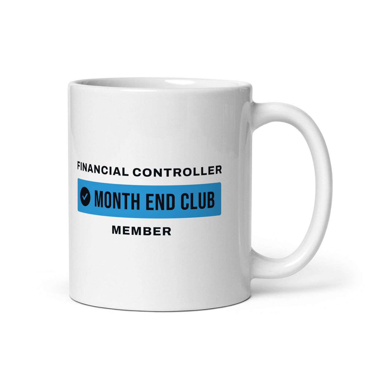 Month End Club Team Mug – Financial Controller, Black and blue print – white 11oz mug
