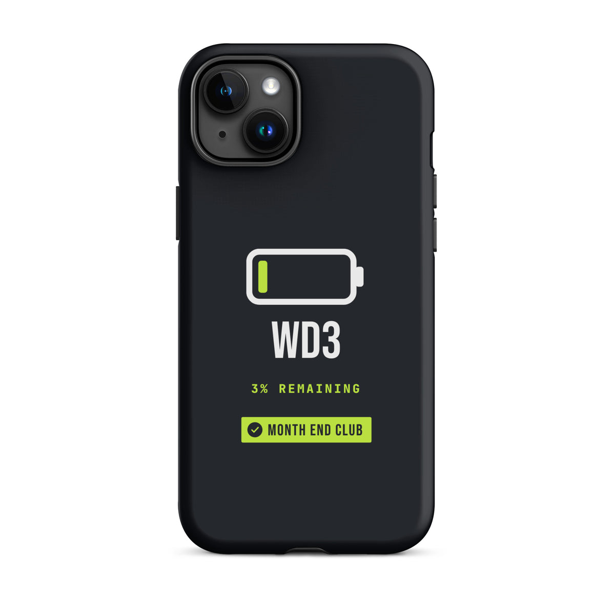 Low Battery WD3 Tough iPhone Case – iPhone 15 Plus, matte black