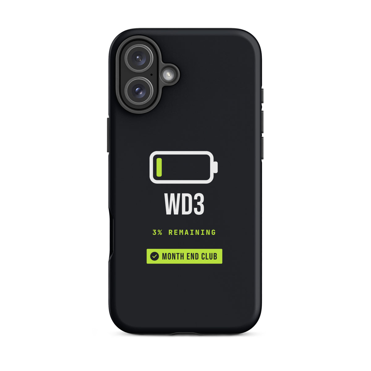 Low Battery WD3 Tough iPhone Case – iPhone 16 Plus, matte black