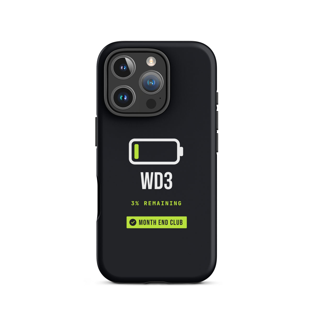 Low Battery WD3 Tough iPhone Case – iPhone 16 Pro, matte black