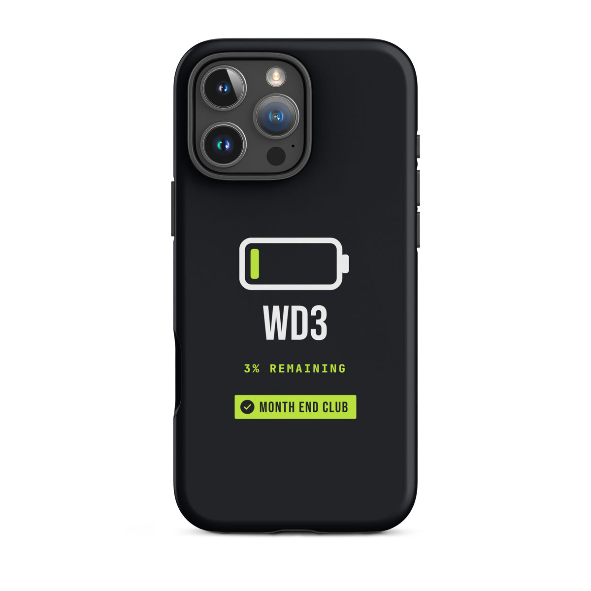 Low Battery WD3 Tough iPhone Case – iPhone 16 Pro Max, matte black