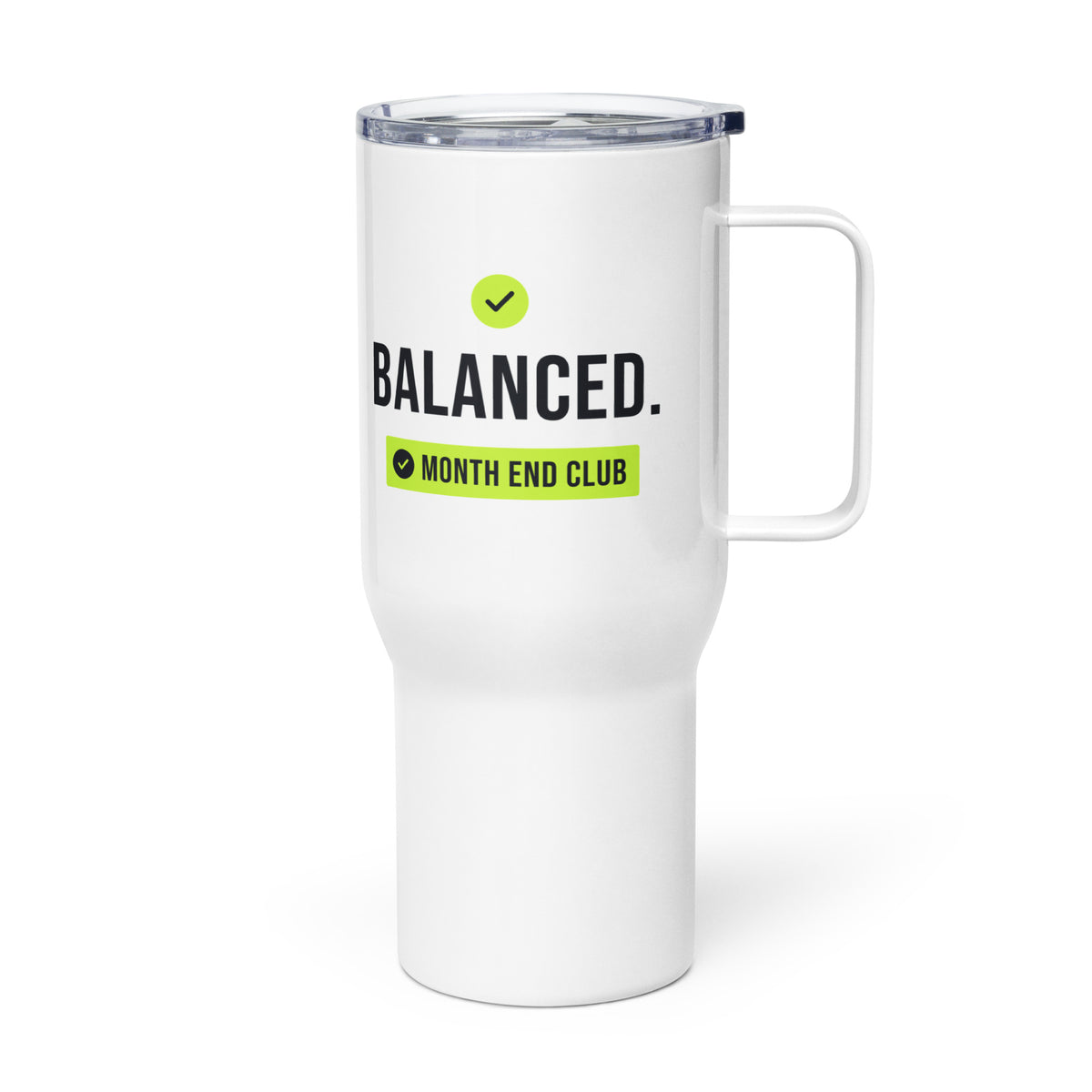 Balanced Travel Mug – white 739 ml travel mug, left side view