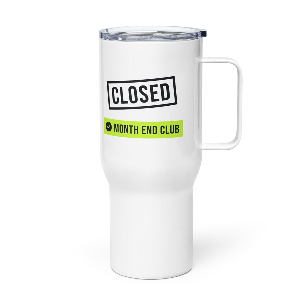 Closed Stamp Travel Mug – white 739 ml travel mug, left side view