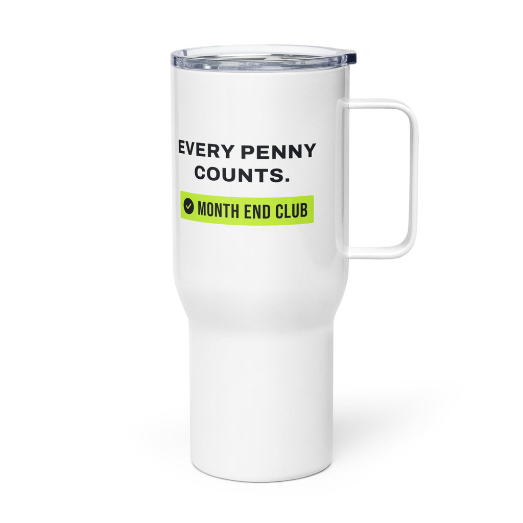 Every Penny Counts Travel Mug – white 739 ml travel mug, left side view