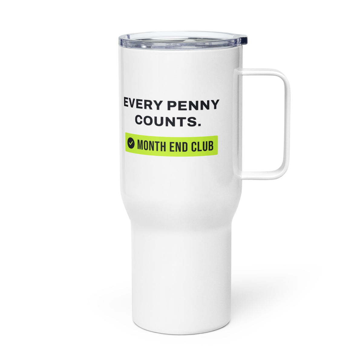Every Penny Counts Travel Mug – white 739 ml travel mug, left side view