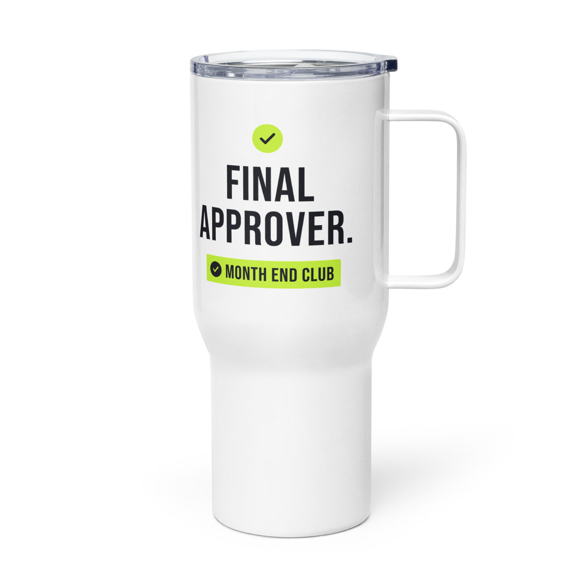 Final Approver Travel Mug – white 739 ml travel mug, left side view