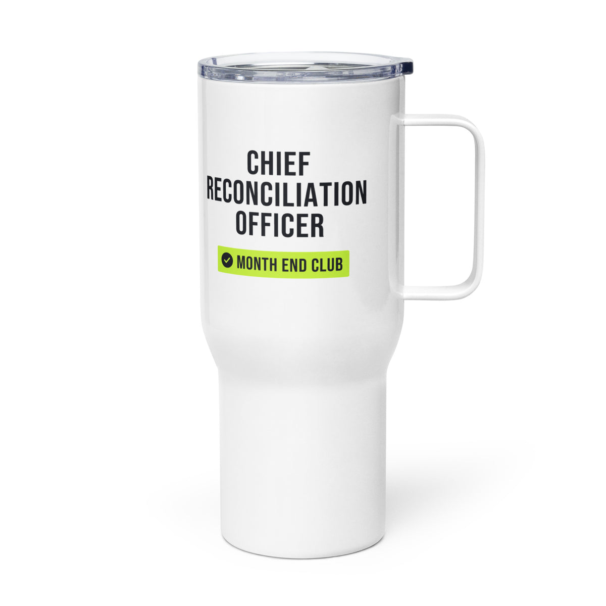 Chief Reconciliation Officer Travel Mug – white 739 ml travel mug, left side view