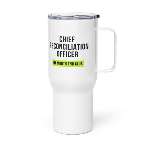 Chief Reconciliation Officer Travel Mug – white 739 ml travel mug, left side view