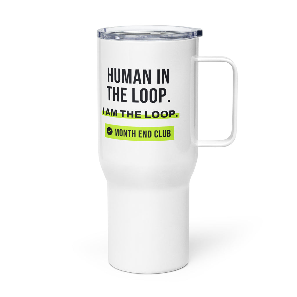 Human in the Loop Travel Mug – white 739 ml travel mug, left side view
