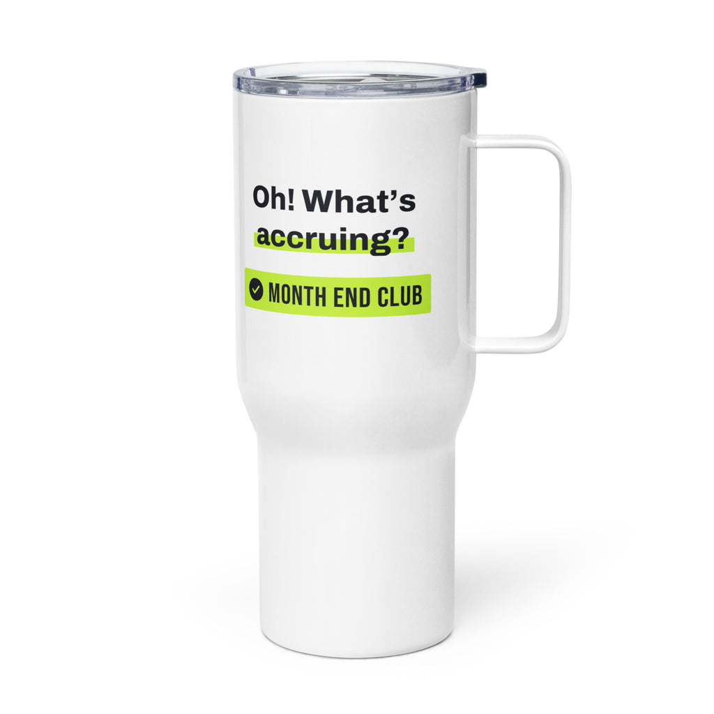What's Accruing Travel Mug – white 739 ml travel mug, left side view