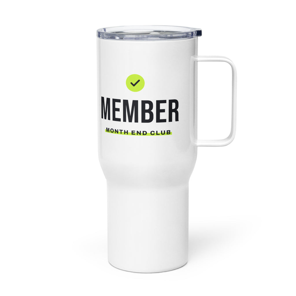 Member Travel Mug – white 739 ml travel mug, left side view