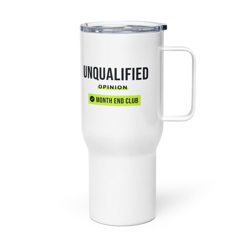 Unqualified Travel Mug – white 739 ml travel mug, left side view