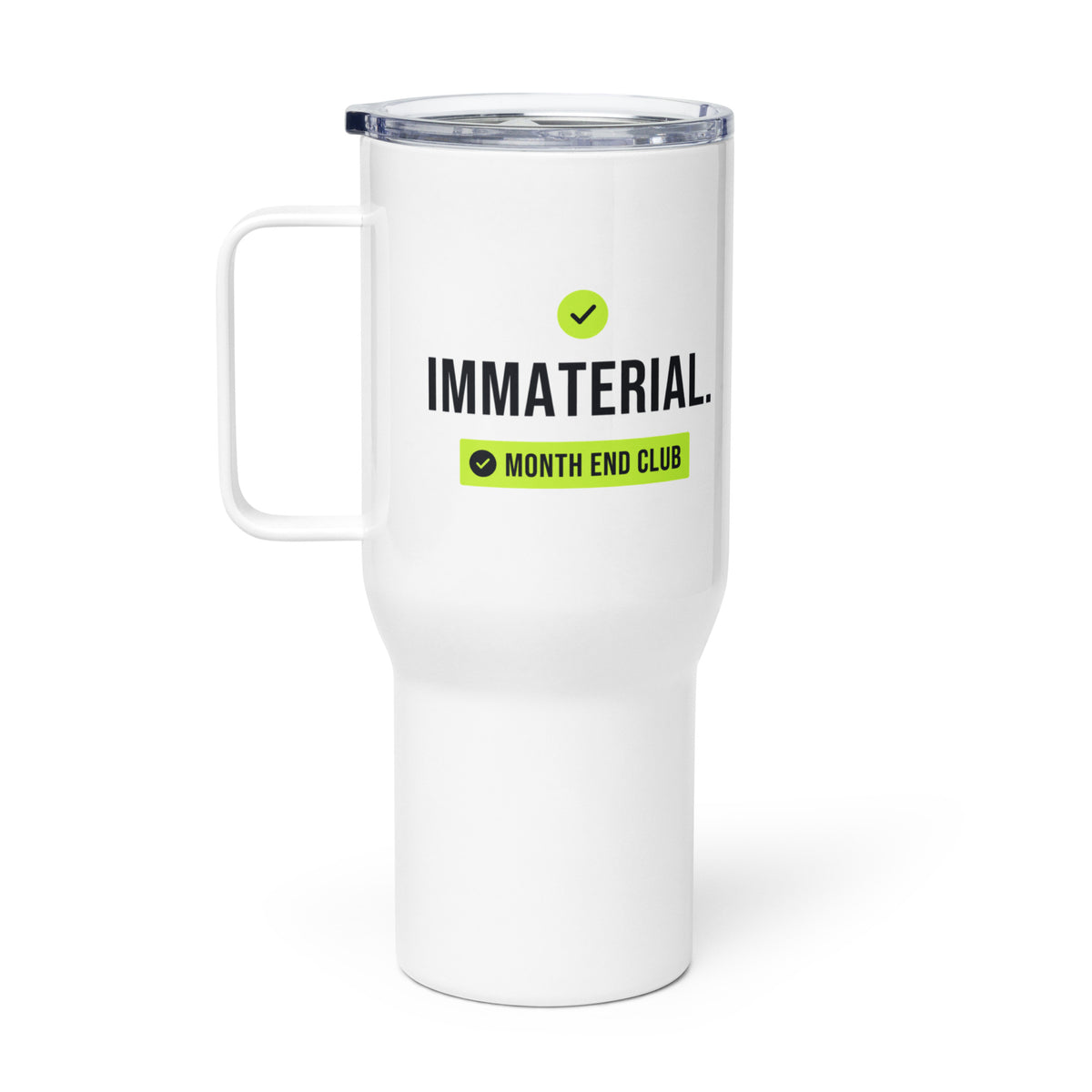 Immaterial Tick Travel Mug – white 739 ml travel mug, right side view
