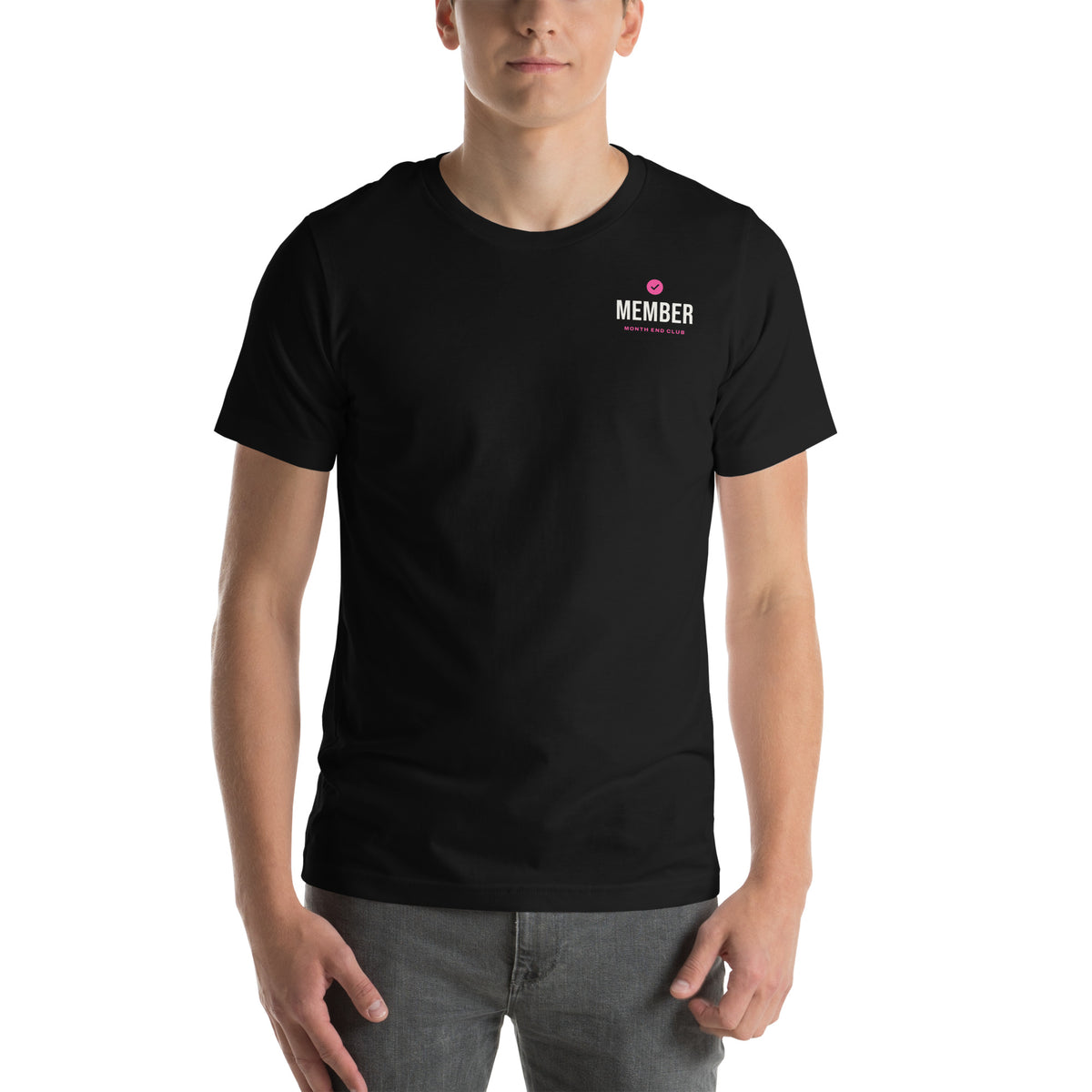 Member Tee – Black, pink print, worn
