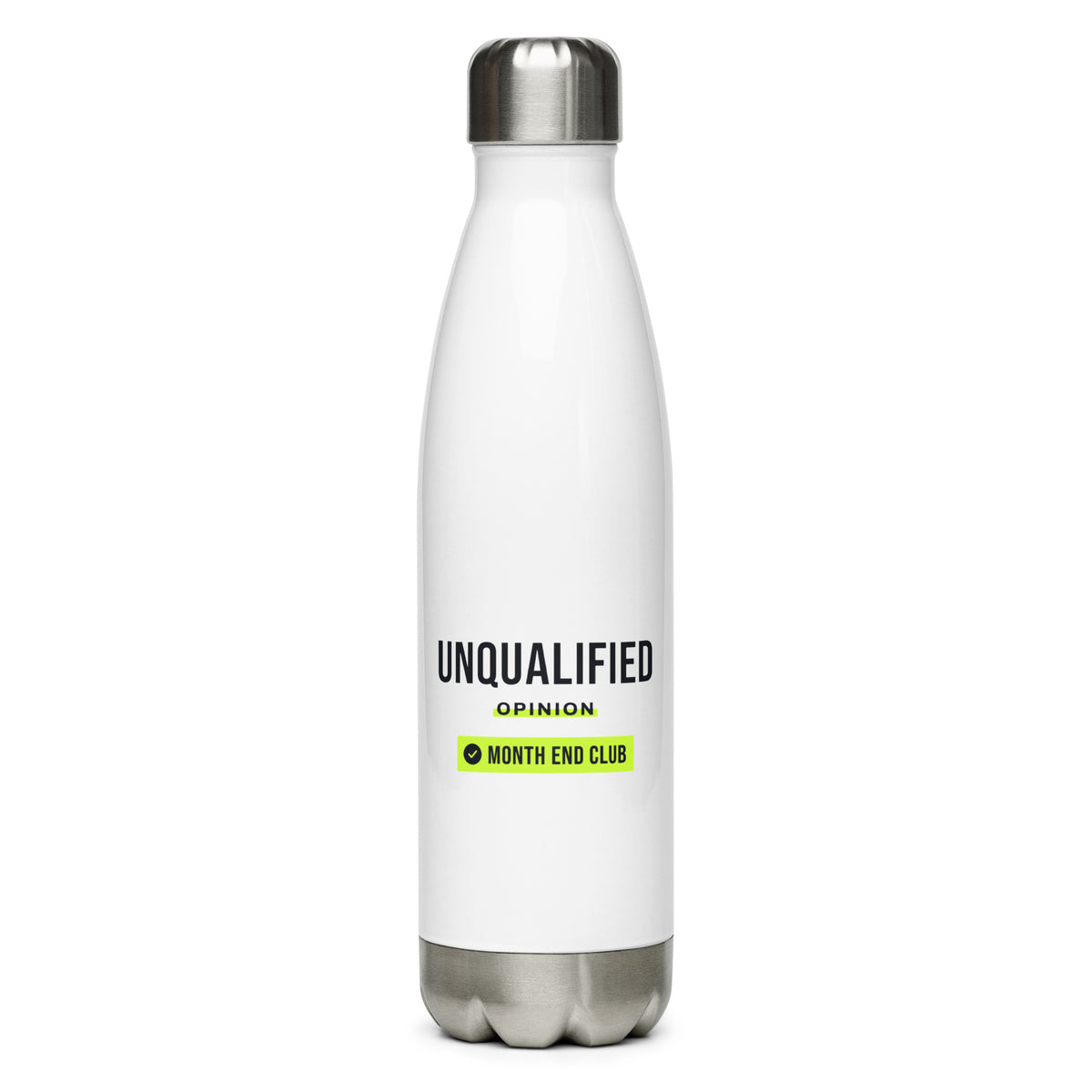 Unqualified Steel Water Bottle – White, front