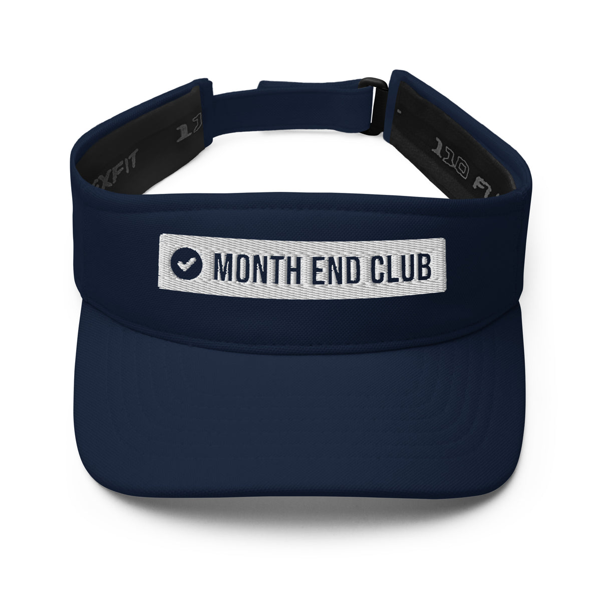 Month End Club Logo Visor – Navy, front with embroidered logo