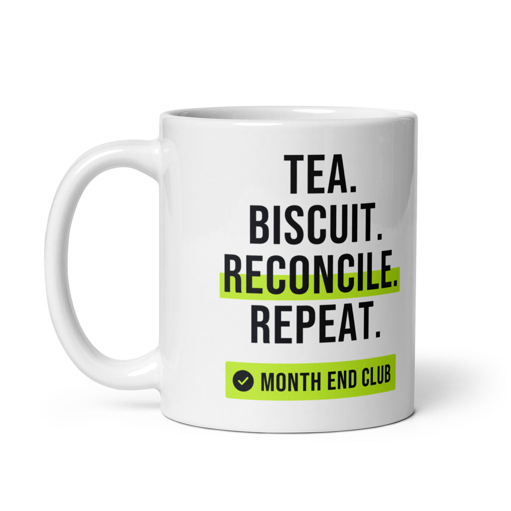 Tea. Biscuit. Reconcile. Repeat. Mug – white 11oz mug, handle on left