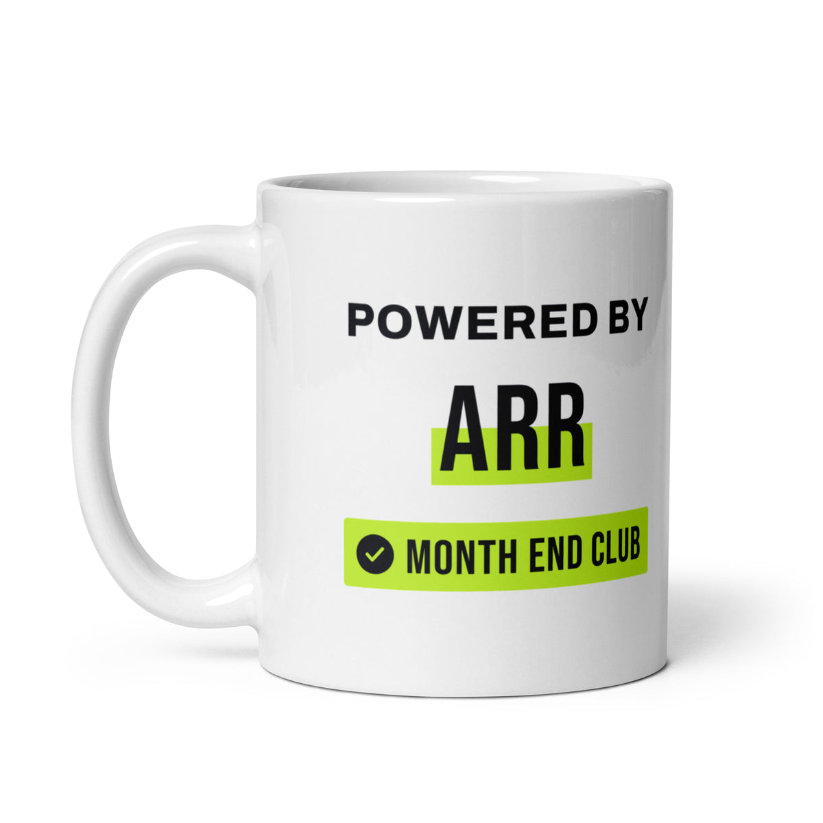 Powered by ARR Mug – white 11oz mug, handle on left