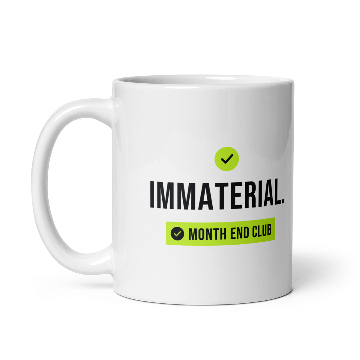 Immaterial Tick Mug – white 11oz mug, handle on left
