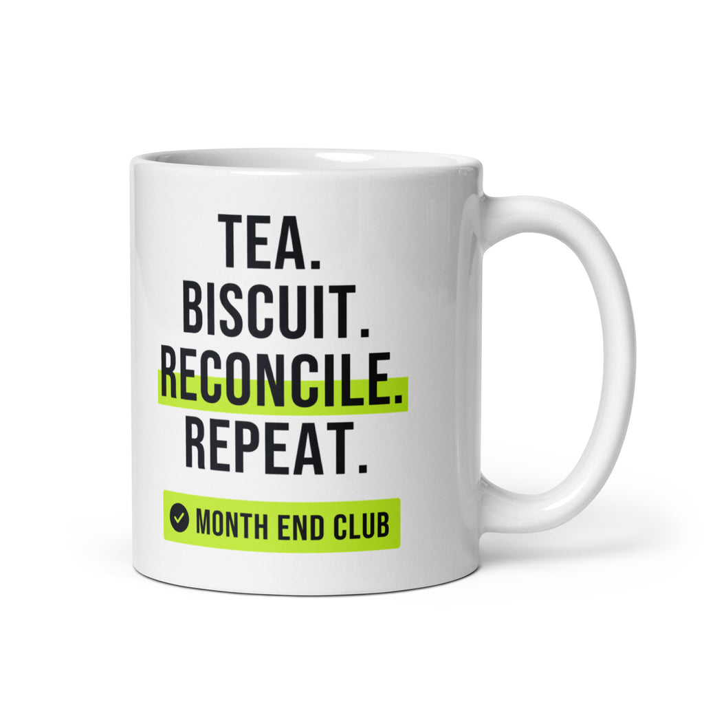 Tea. Biscuit. Reconcile. Repeat. Mug – white 11oz mug, handle on right