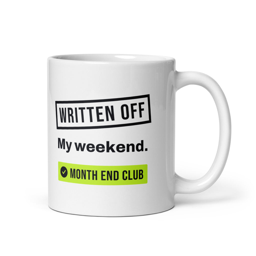 Written Off Mug – white 11oz mug, handle on right