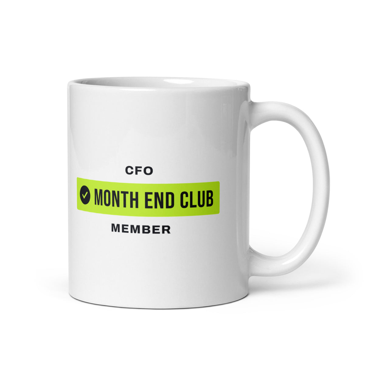 Month End Club Team Mug – CFO, Black and lime print – white 11oz mug