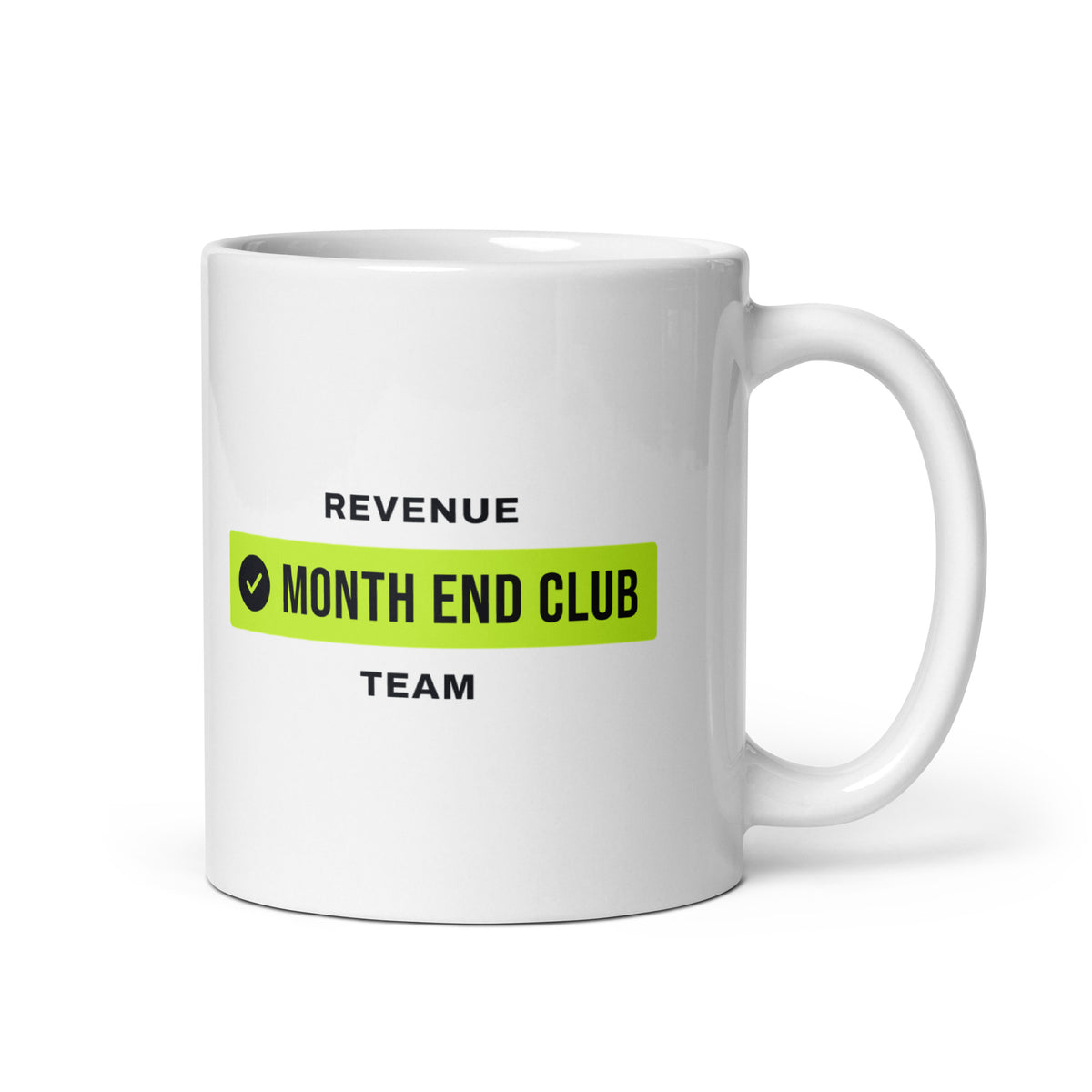 Month End Club Team Mug – Revenue, Black and lime print – white 11oz mug