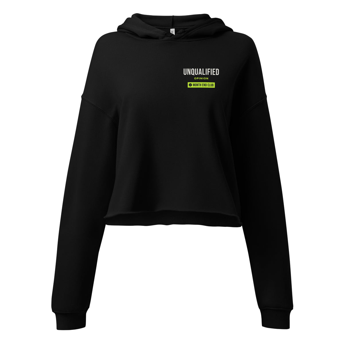 Unqualified Cropped Hoodie – Black, front