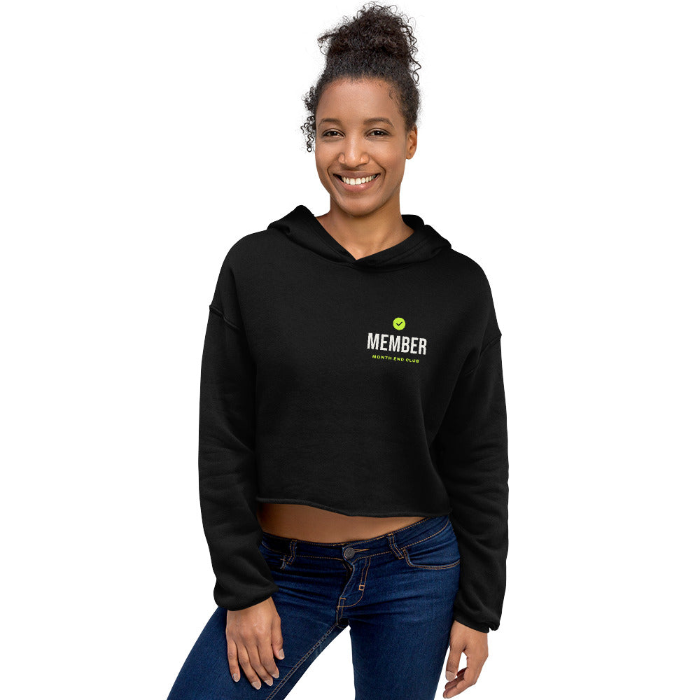 Member Cropped Hoodie – Black, lime print, worn