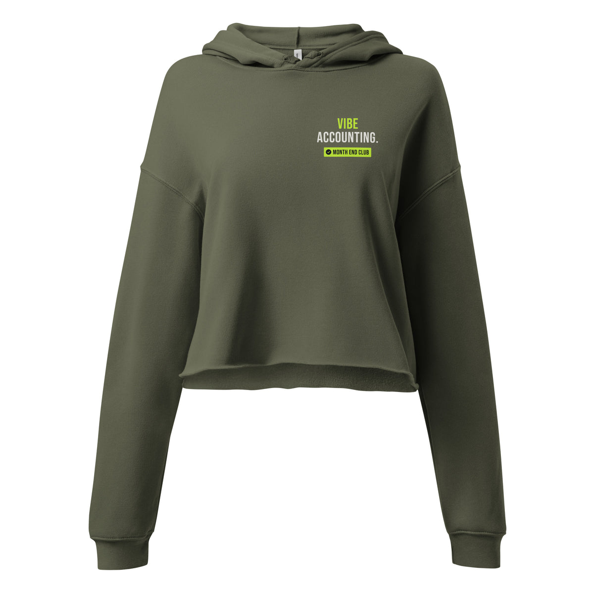 Vibe Accounting Cropped Hoodie – Military Green, front