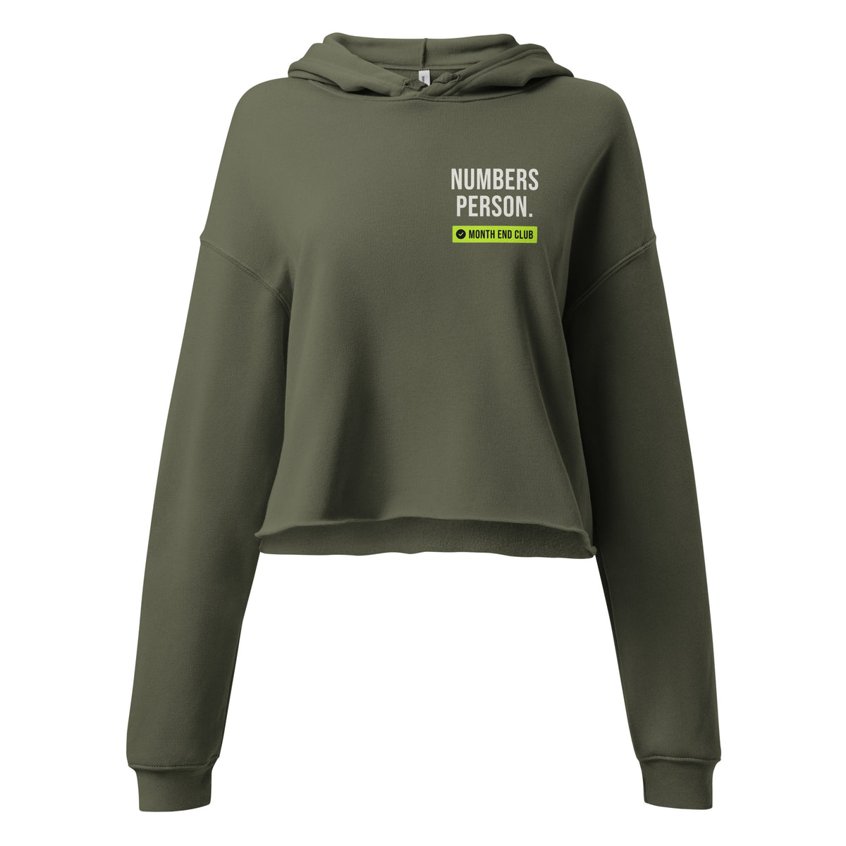 Numbers Person Cropped Hoodie – Military Green, front